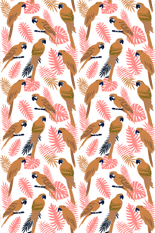 Covor vinil animal papagali portocalii cu flori roz - TenStickers