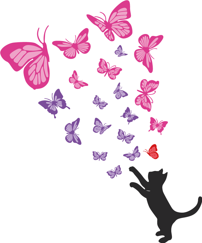 Covor vinil animal pisici jucăușe cu fluturi - TenStickers