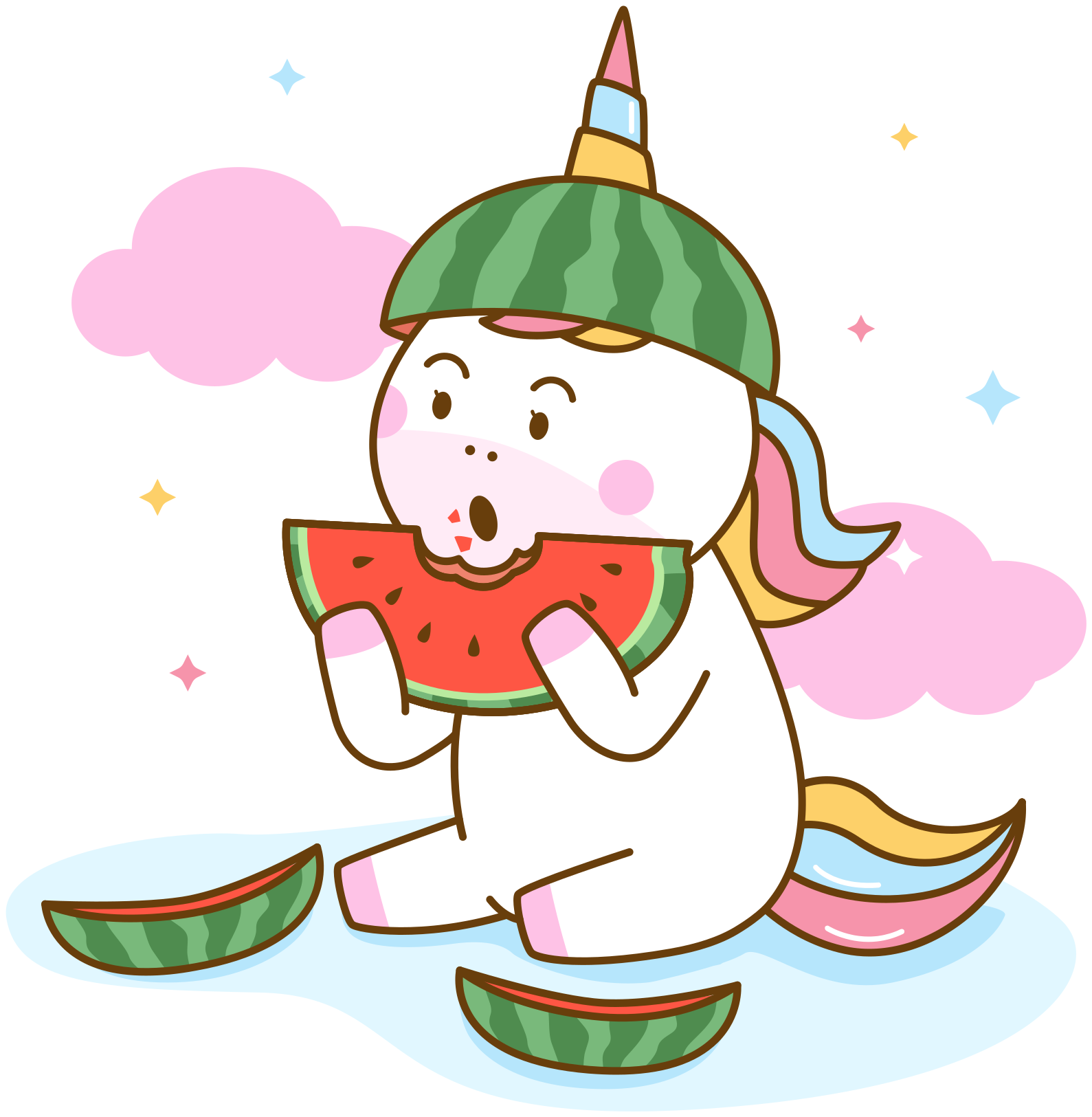 Covor vinil animal unicorn mâncând pepene verde - TenStickers