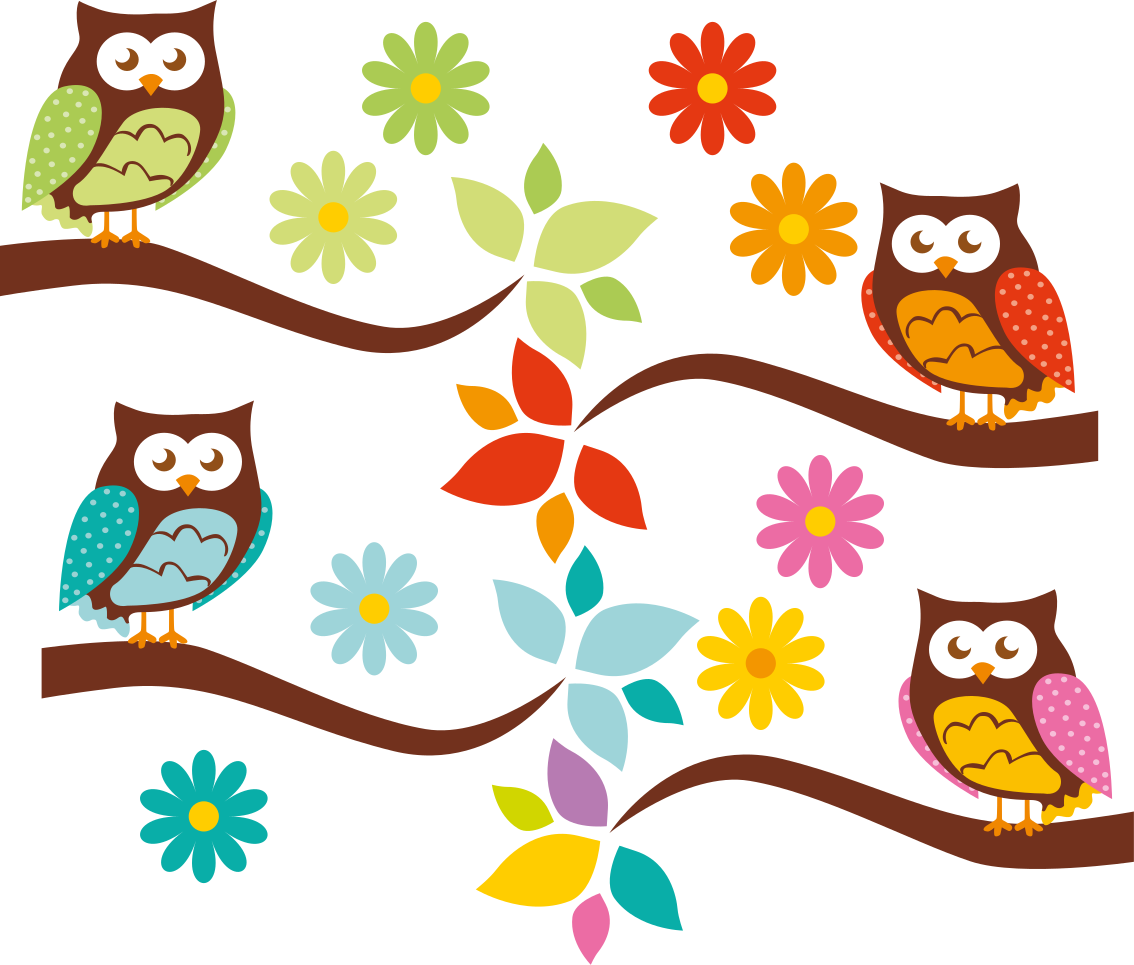Covor vinil animal aranjament cu bufnițe colorate - TenStickers