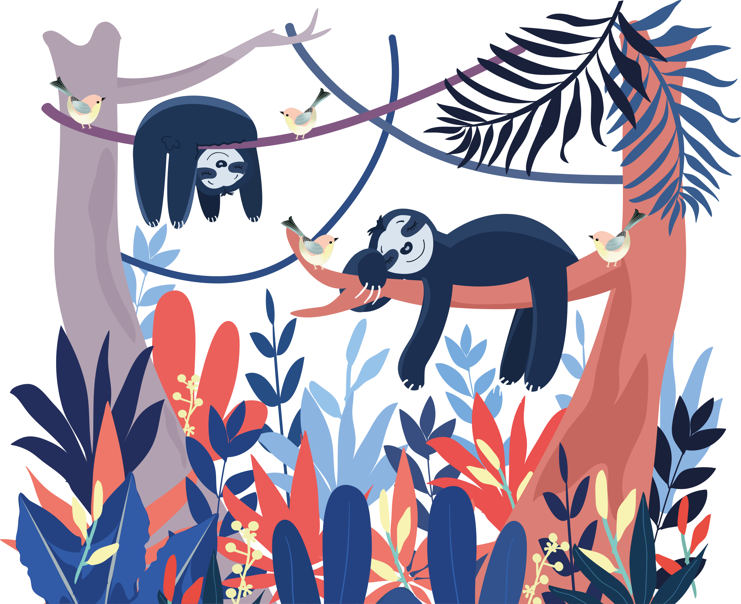 Covor vinil animal scena cu leneși jucăuși - TenStickers