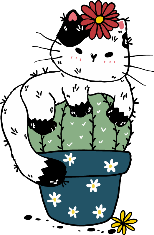 Covor vinil animal pisica jucăușă cu cactus - TenStickers