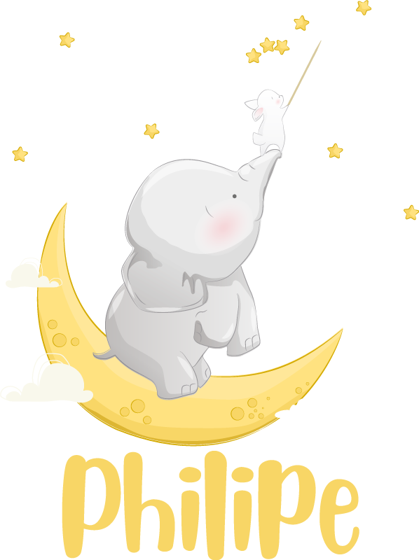 Covor vinil animal cu nume personalizabil elefant și iepure - TenStickers