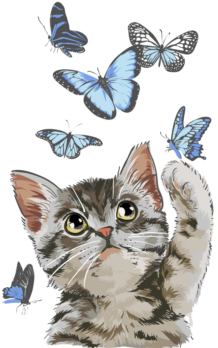 Covor vinil animal pisică cu fluturi albaștri - TenStickers