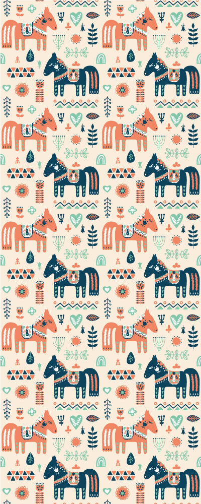 Covor vinil animal frunze nordice și cai - TenStickers