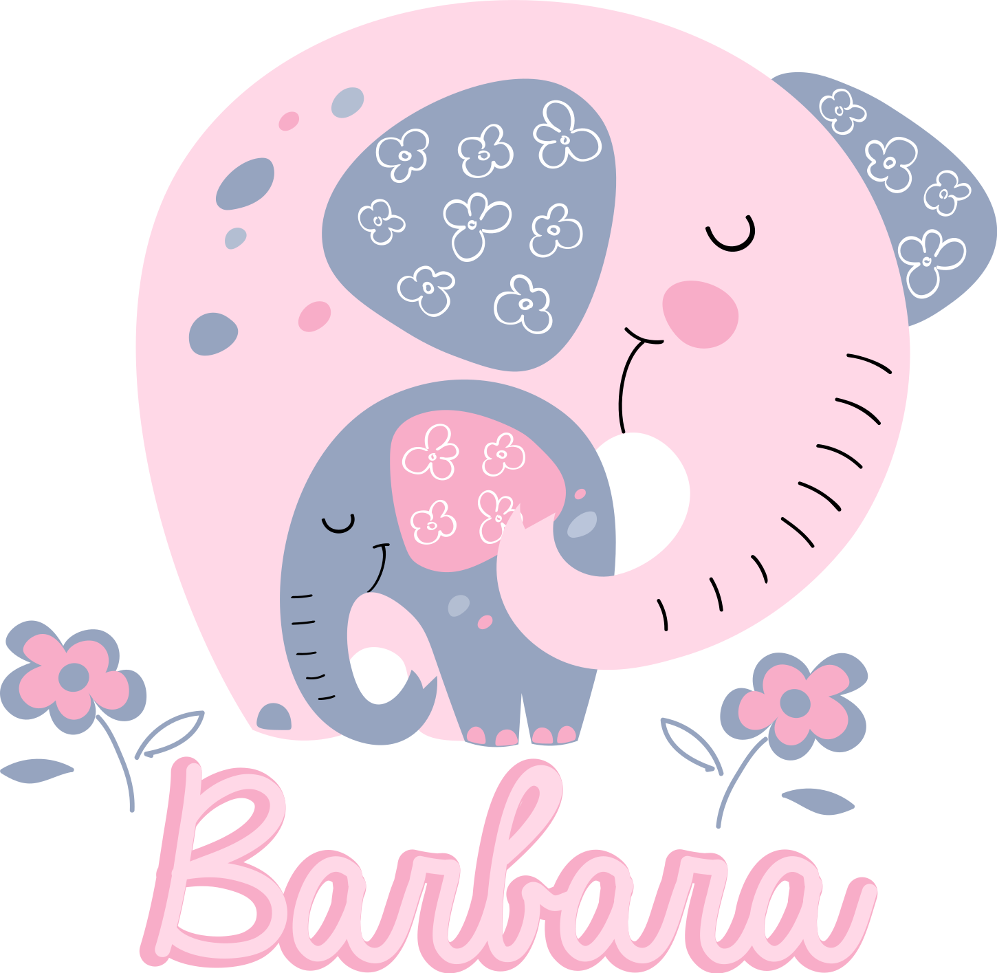 Covor vinil animal elefanți cu inimioare și nume - TenStickers