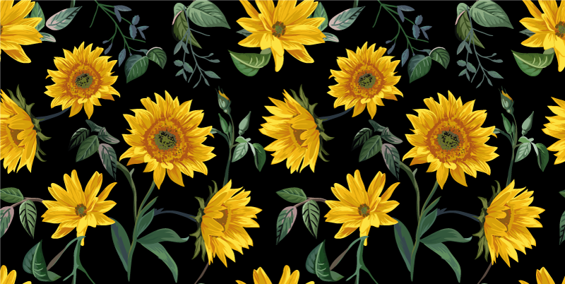Covor vinil flori și plante floarea-soarelui vintage - TenStickers