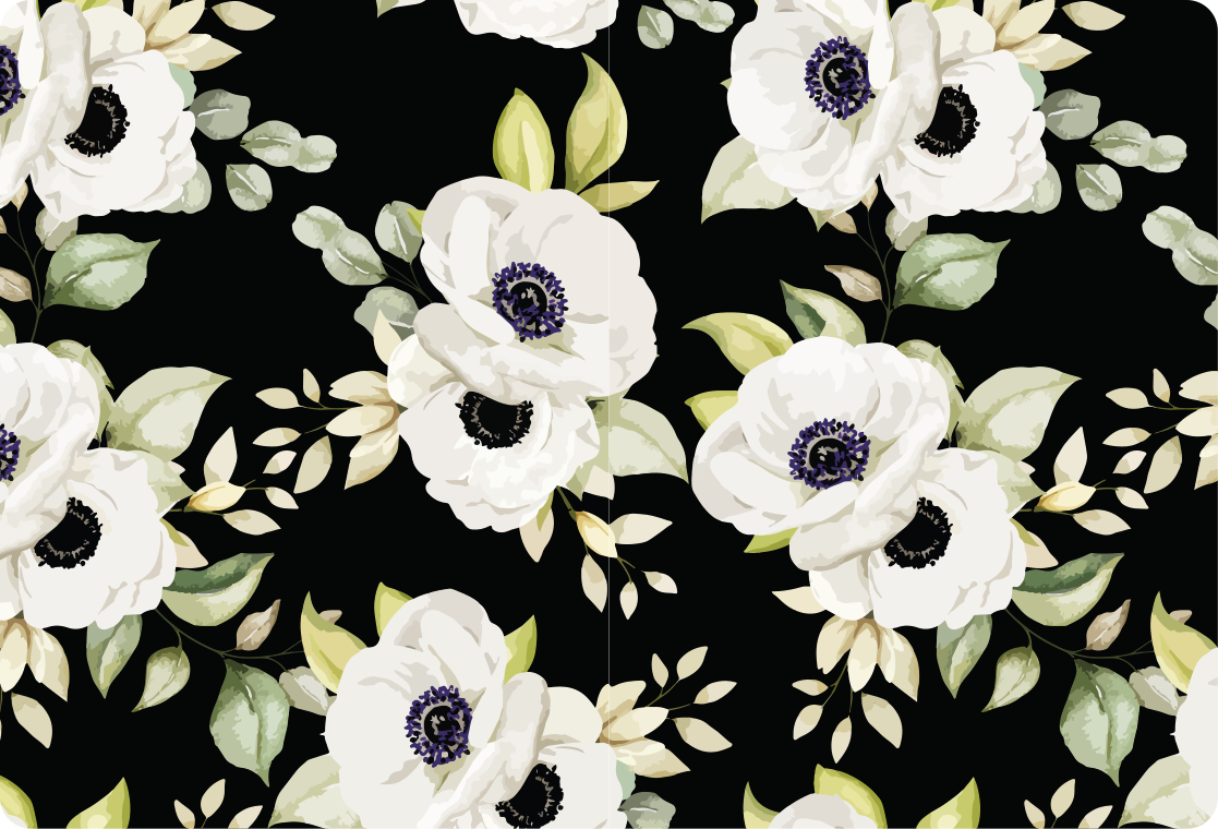 Covor vinil flori și plante stil elegant negru - TenStickers