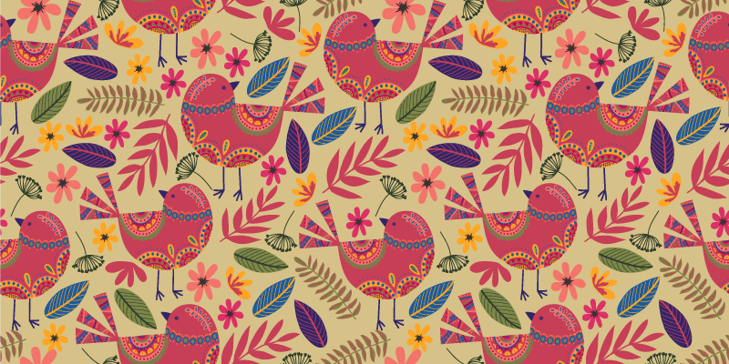 Covor vinil flori și plante cu păsări colorate - TenStickers