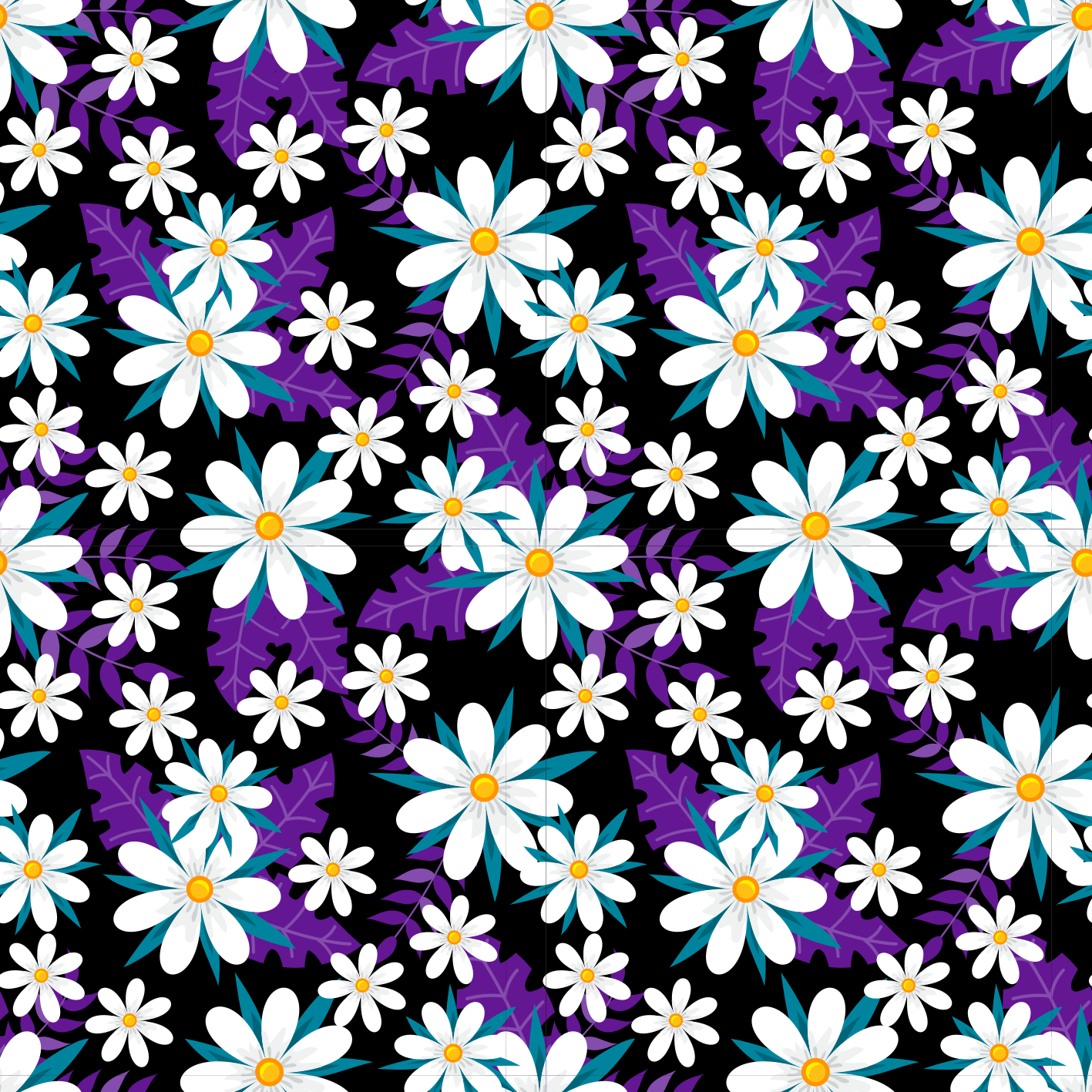 Covor vinil flori și plante flori pe fundal negru - TenStickers