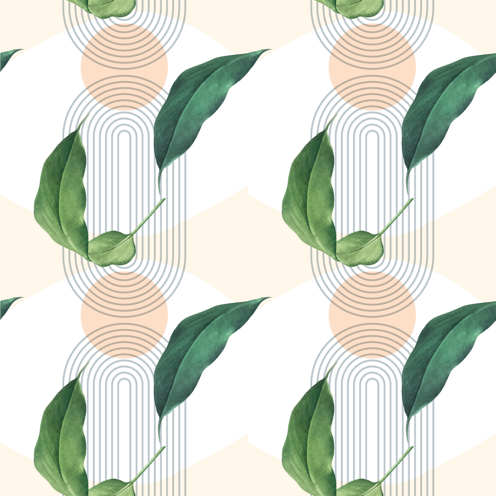 Covor vinil flori și plante frunze verzi pe fundal roz - TenStickers