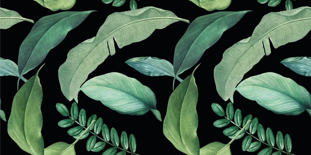 Covor vinil flori și plante frunze gri în noapte - TenStickers