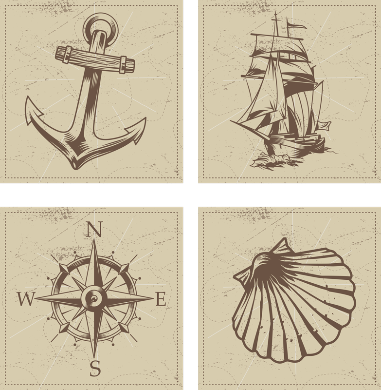 Covor de vinil pentru baie cu obiecte marine - TenStickers