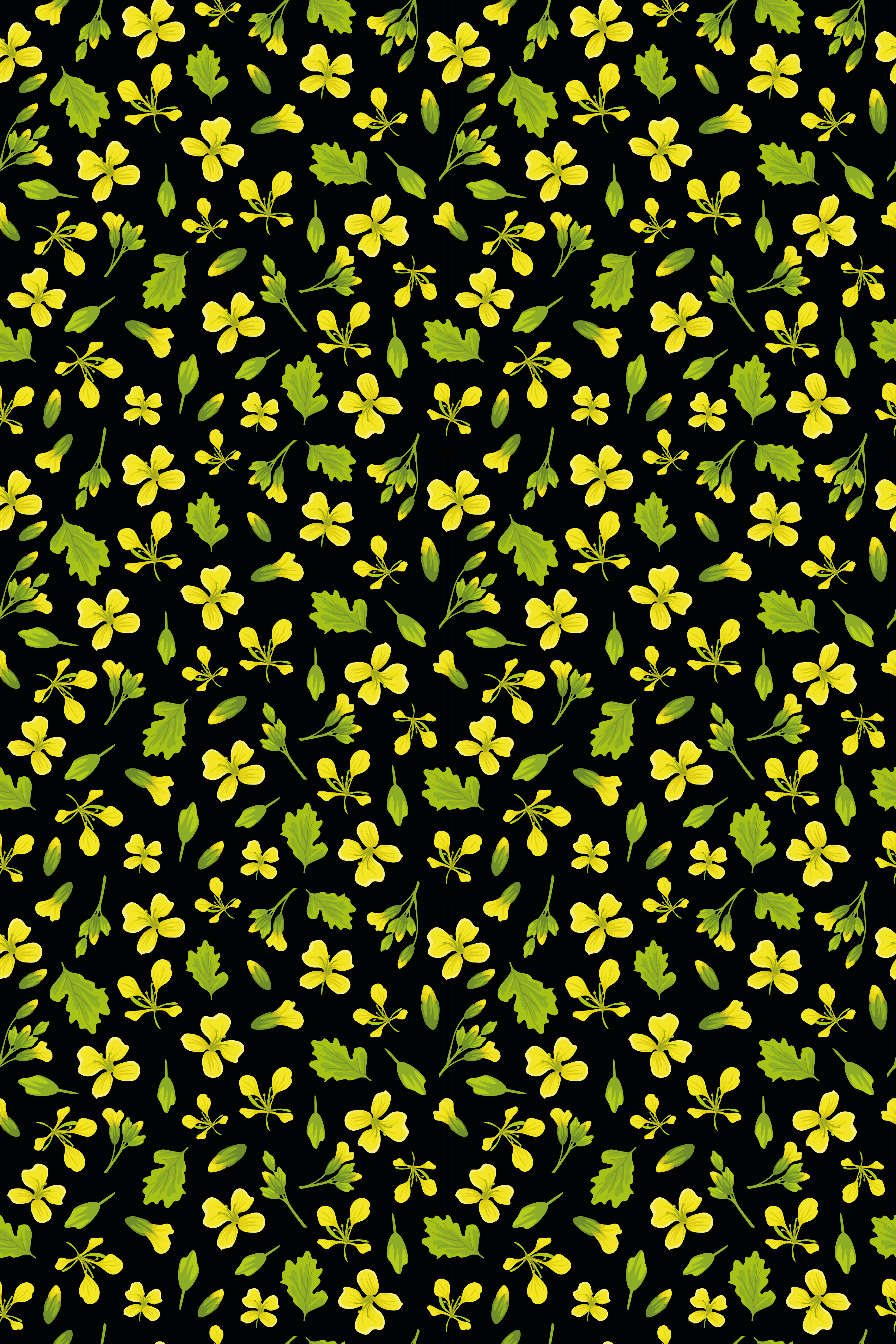 Covor vinil flori și plante fundal negru cu galben - TenStickers