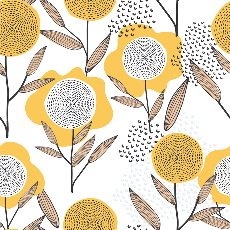 Covor vinil dormitor model floral abstract galben - TenStickers