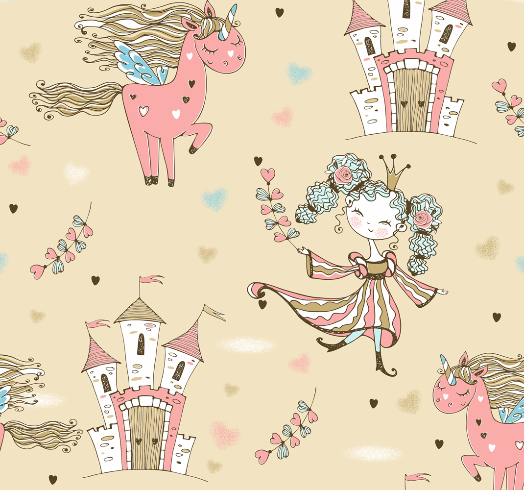 Covor vinil dormitor castel unicorn și prințesă - TenStickers