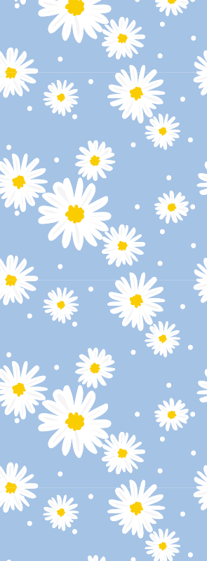 Covor vinil dormitor flori albe pe fundal albastru - TenStickers