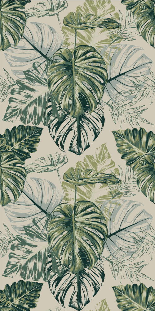 Covor vinil dormitor forme monstera estompate bej - TenStickers