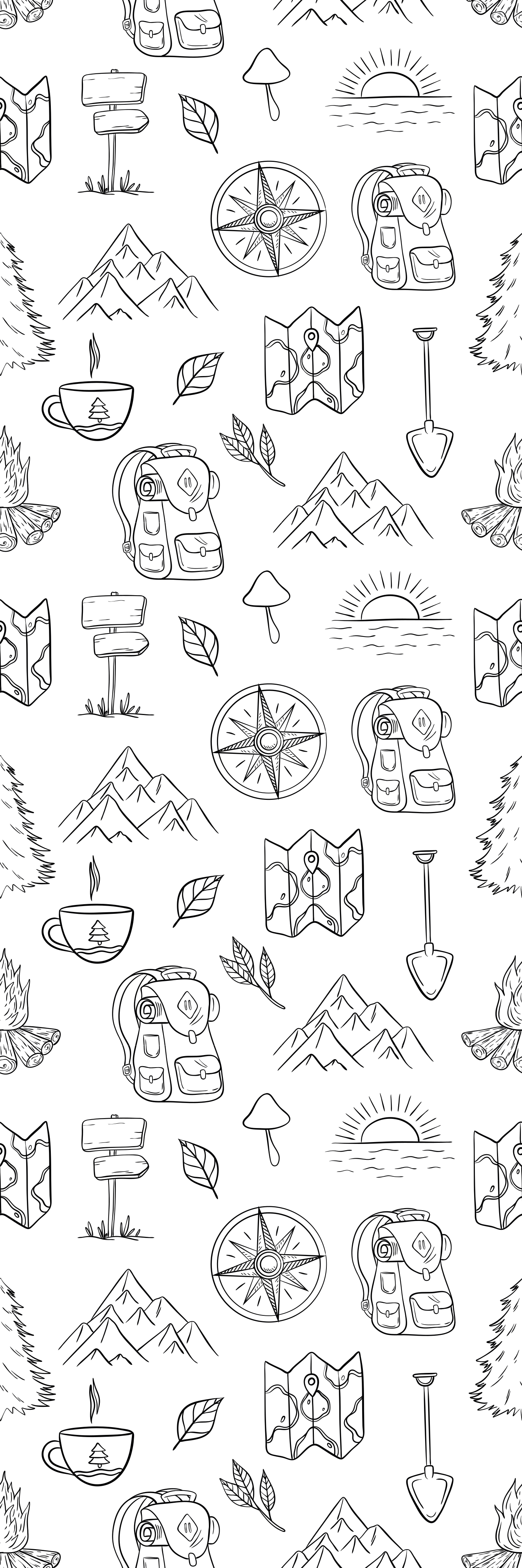 Covor vinil dormitor busolă desenată și munți - TenStickers
