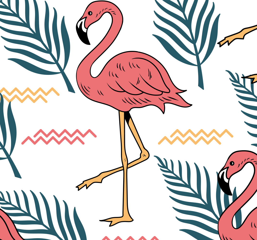 Covor vinil dormitor frunze tropicale cu flamingo - TenStickers