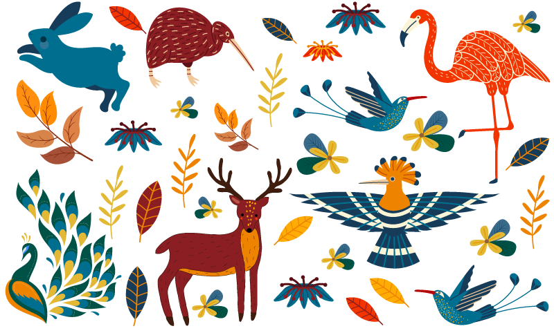 Covor vinil flori și plante animale și plante stil tengango - TenStickers