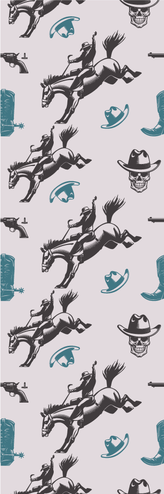 Covor vinil dormitor cu motive de cowboy și cai - TenStickers