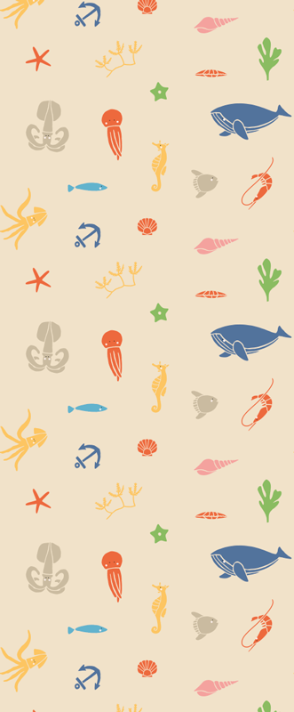 Covor vinil dormitor animale marine pe fundal bej deschis - TenStickers