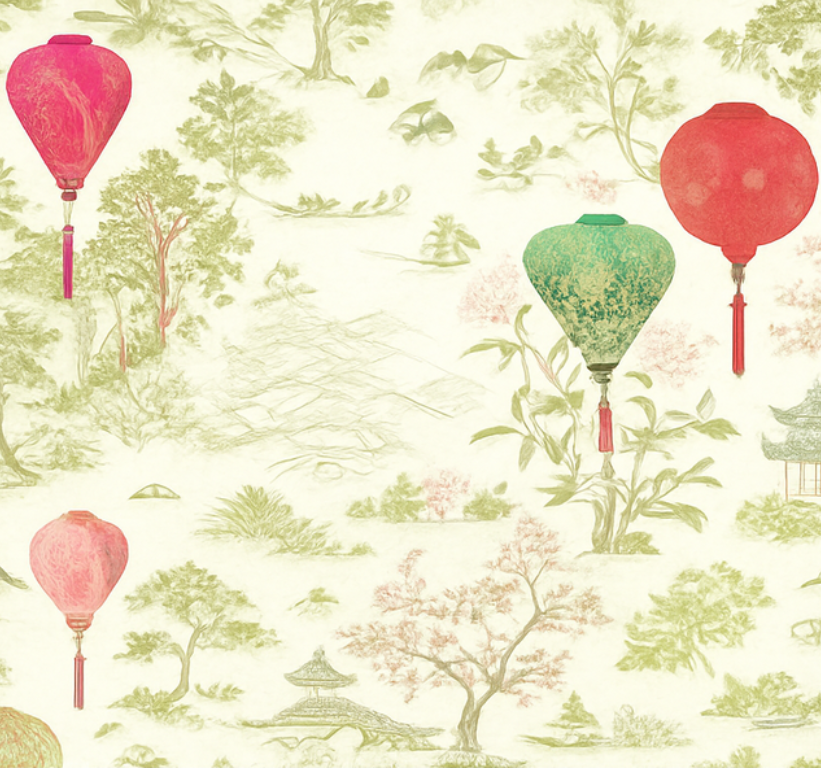 Covor vinil dormitor peisaj oriental chinoiserie - TenStickers