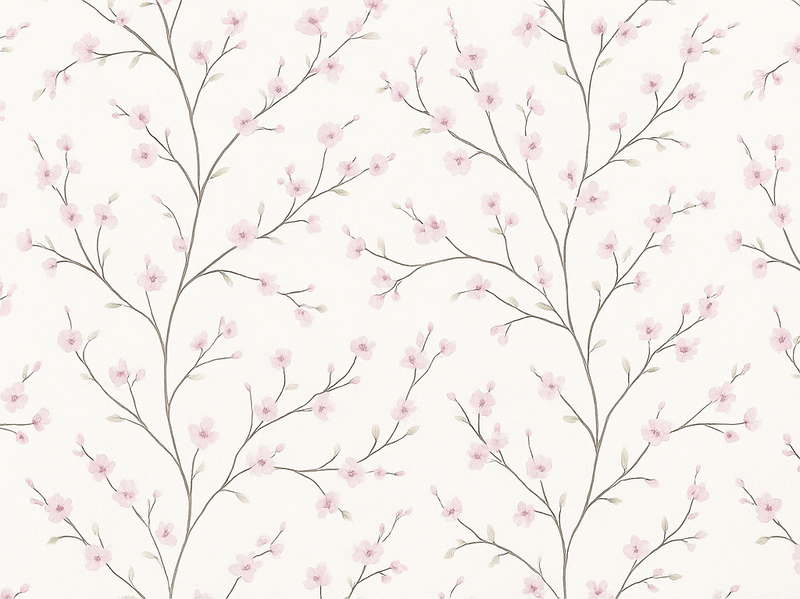 Covor vinil dormitor copac gri cu flori roz - TenStickers