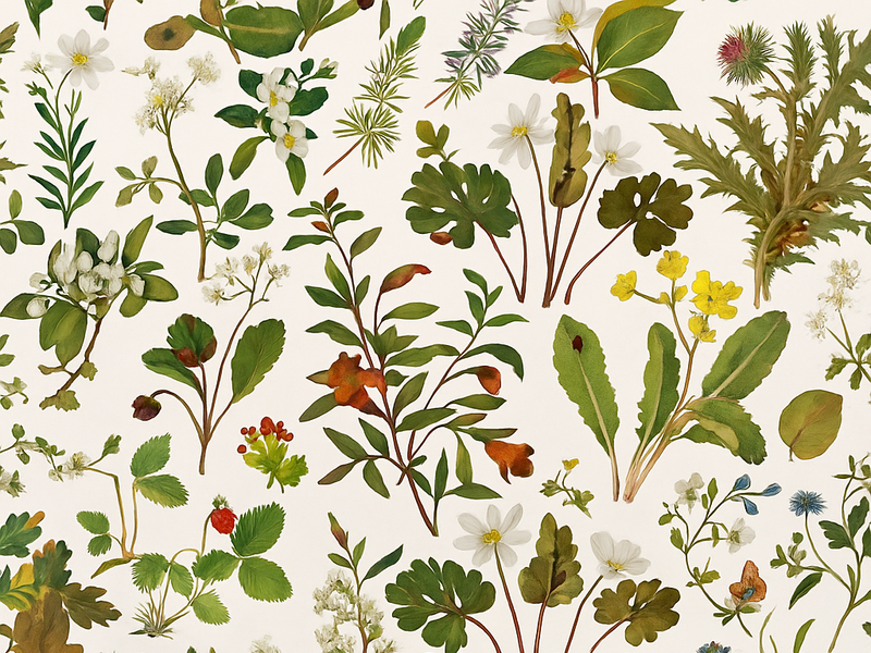 Covor vinil dormitor design botanic cu fundal alb - TenStickers