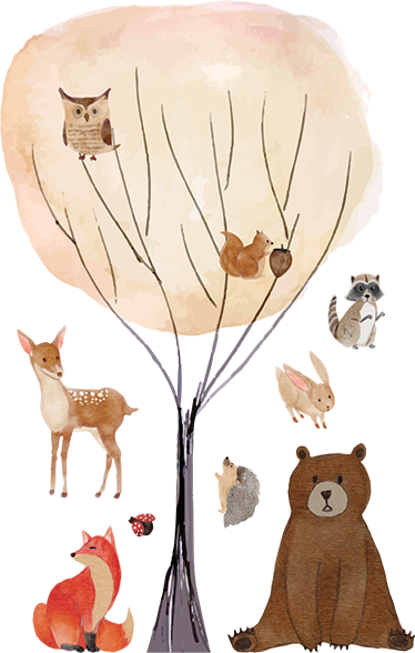 Covor de vinil pentru copii animale de pădure și copac - TenStickers