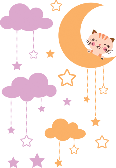 Covor de vinil pentru copii sticker lunar cu pisică - TenStickers