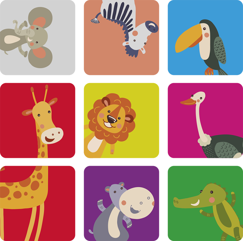 Covor de vinil pentru copii cu plăci colorate cu animale - TenStickers
