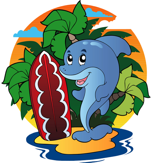 Covor de vinil pentru copii cu delfin surfer - TenStickers