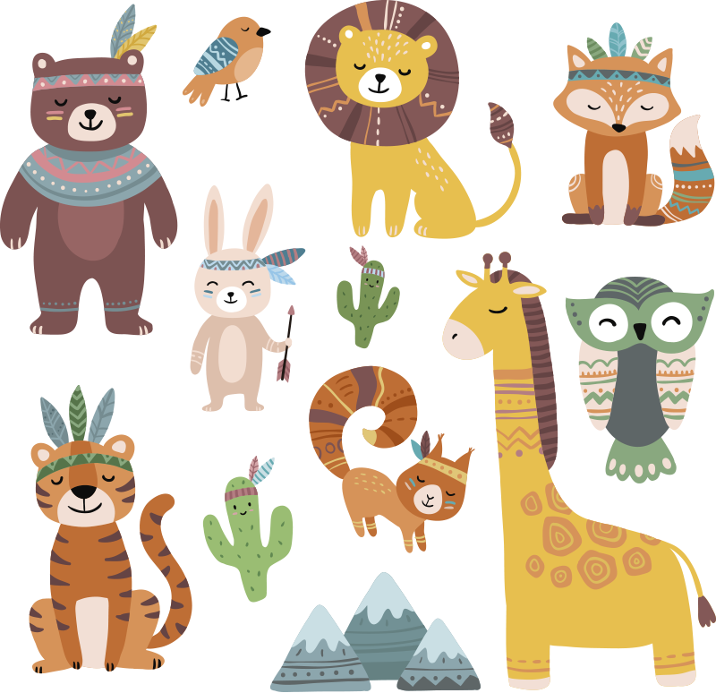 Covor de vinil pentru copii animale tribale amuzante - TenStickers