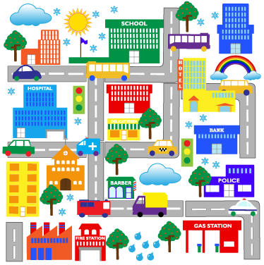 Covor de vinil pentru copii oraș colorat mare - TenStickers