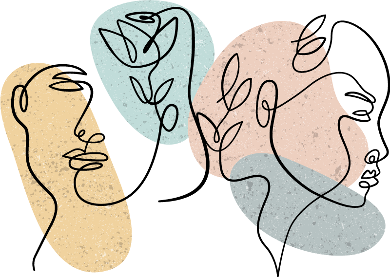 Covor vinil dormitor fețe de femei în stil line art - TenStickers
