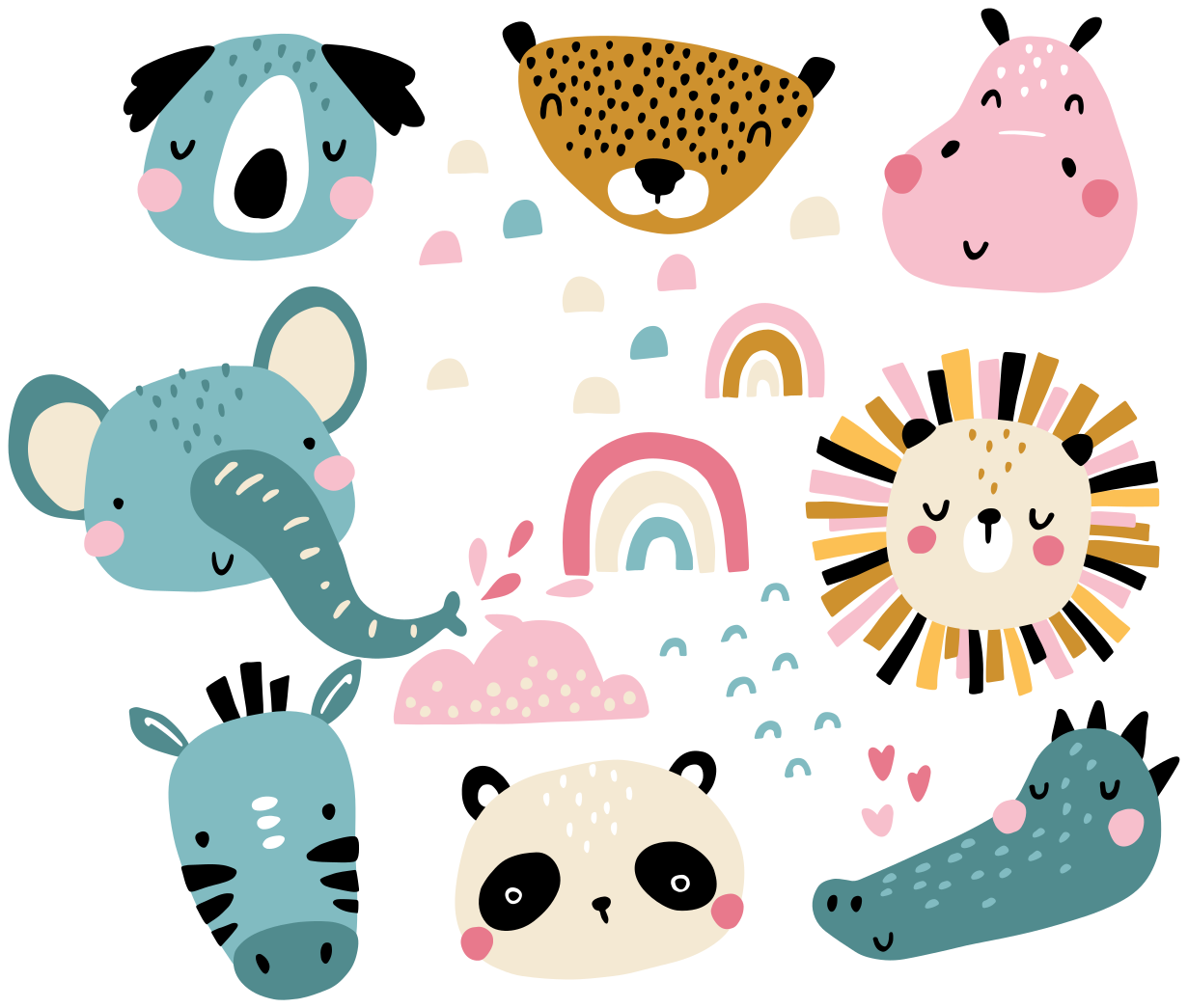 Covor de vinil pentru copii stil nordic cu animale mici - TenStickers
