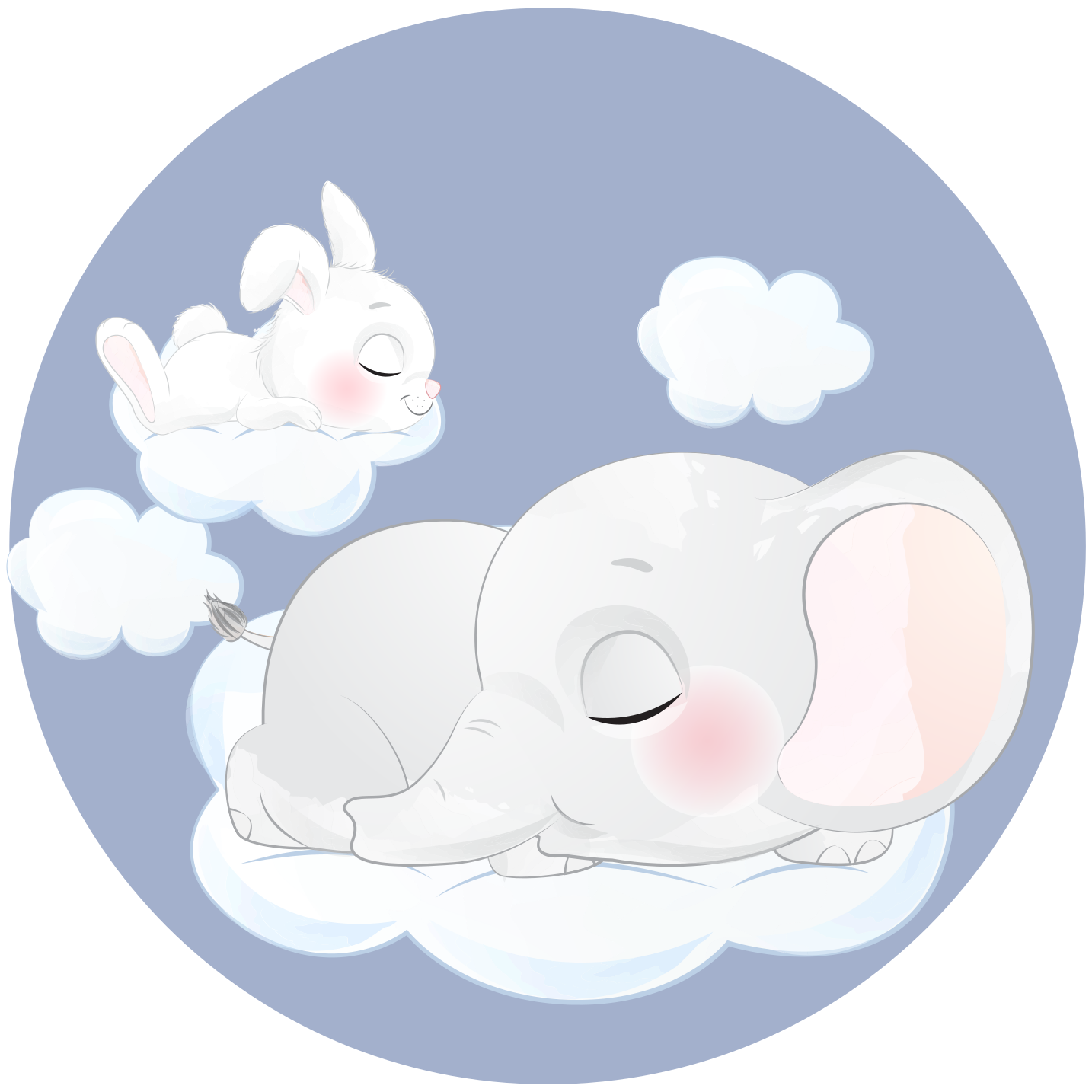 Covor de vinil pentru copii elefant și iepure pe nor - TenStickers