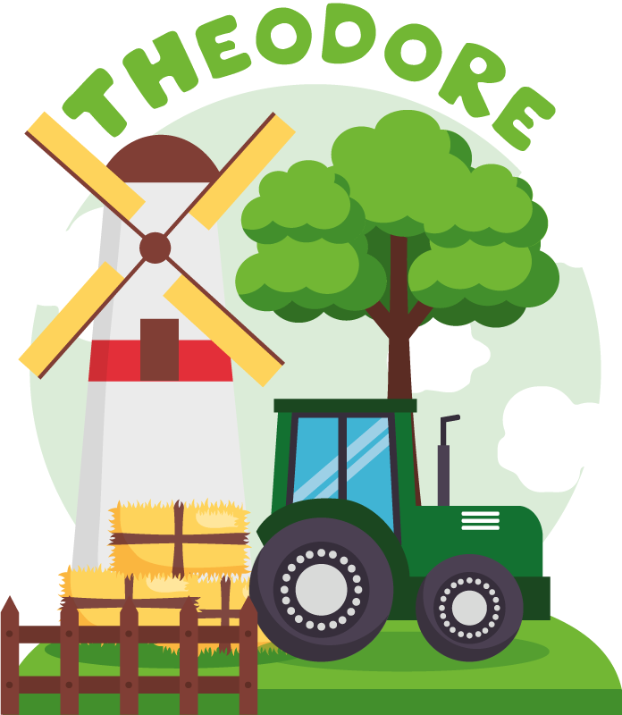 Covor de vinil pentru copii tractor verde cu deal și nori - TenStickers