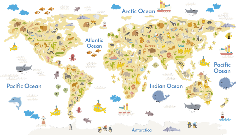 Covor de vinil harta lumii fauna mondială en - TenStickers