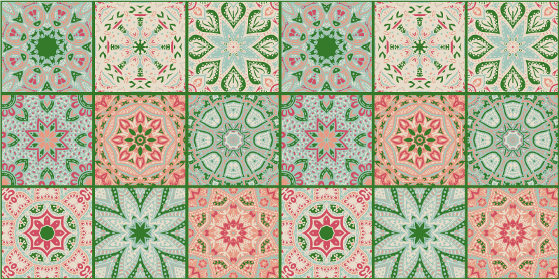 Covor de vinil pentru baie decor pătrățos albastru și verde - TenStickers