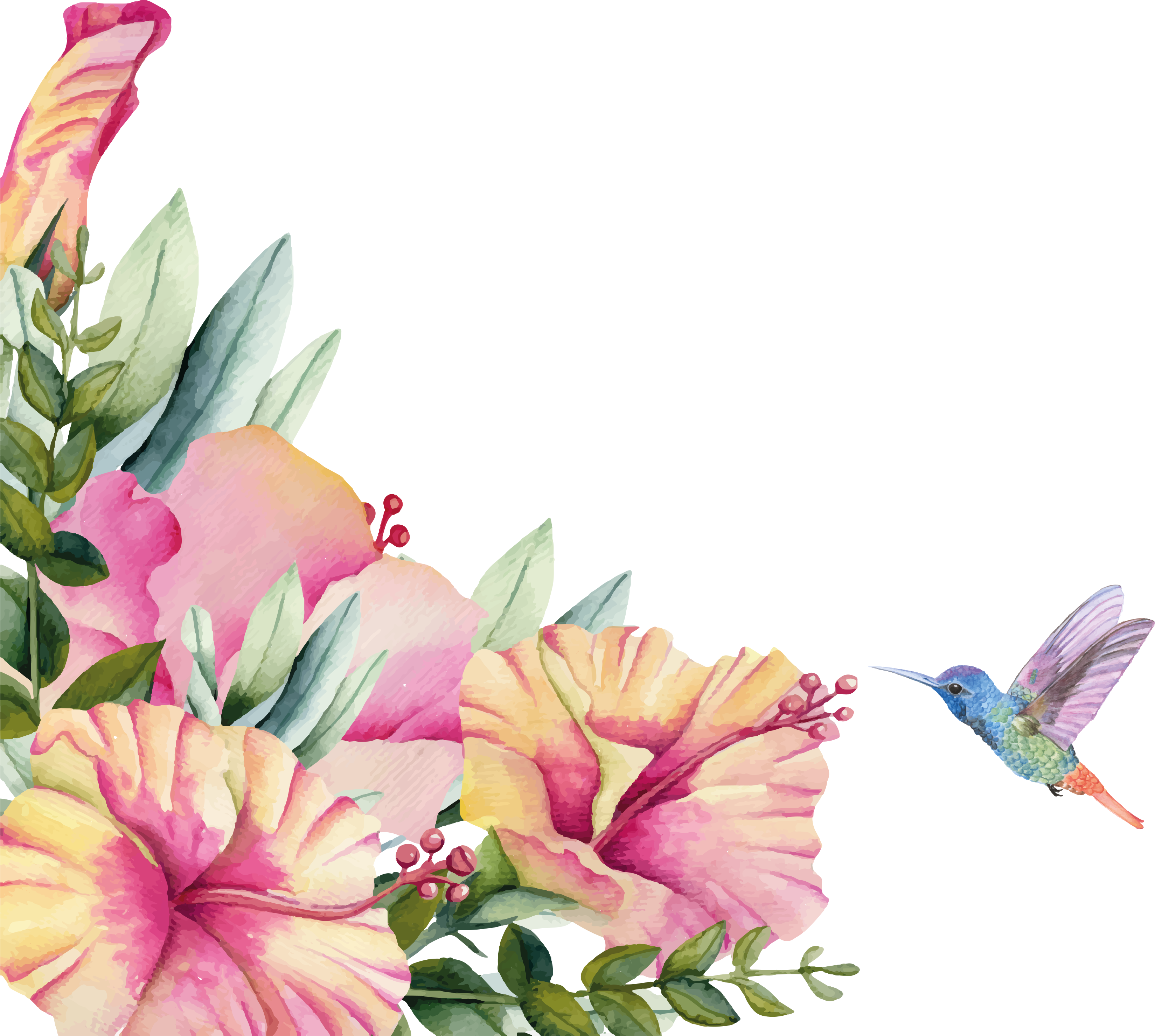 Covor de vinil pentru baie flori cu colibri - TenStickers