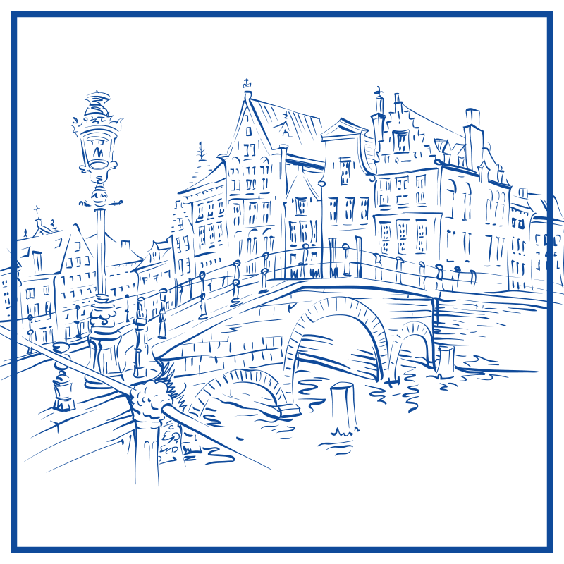Covor de vinil pentru bucătărie case de canal albastre delft - TenStickers
