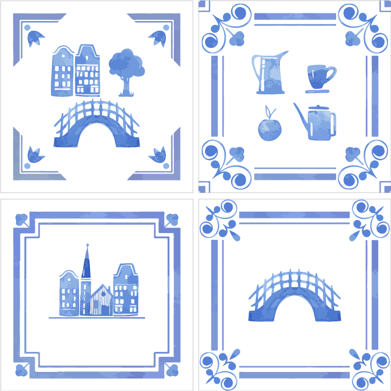 Covor de vinil pentru bucătărie case olandeze delft - TenStickers
