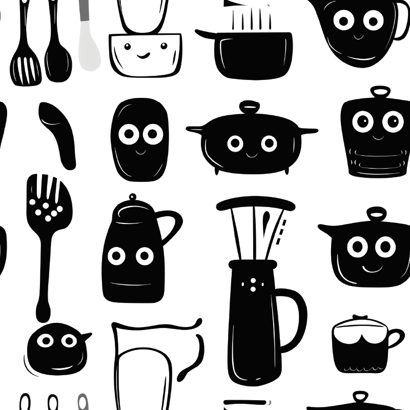 Covor de vinil pentru bucătărie ustensile negre desenate - TenStickers