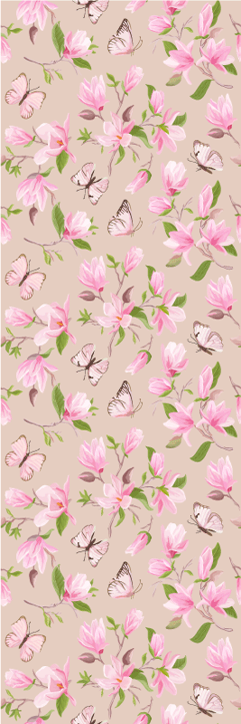 Covor vinil dormitor design magnolie roz și fluturi - TenStickers