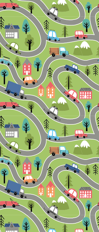 Covor vinil dormitor stradă colorată cu mașini de curse - TenStickers