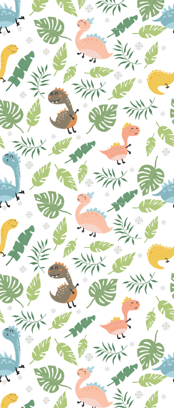 Covor vinil dormitor pastel pădure cu dinozauri - TenStickers