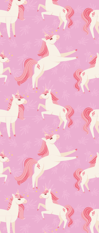 Covor vinil dormitor unicorni pastel cu plante și flori - TenStickers
